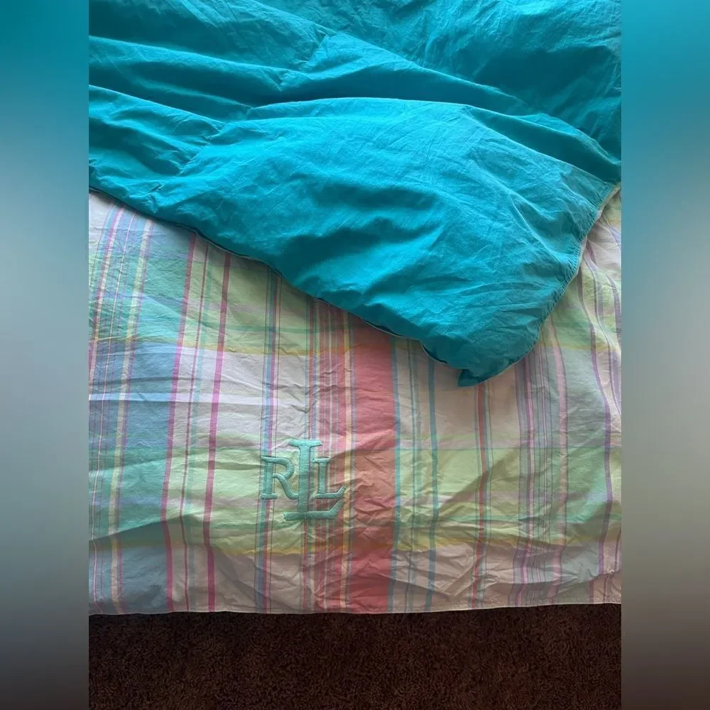 Lauren Ralph Lauren Madras Plaid Gusseted Reversible Twin Comforter